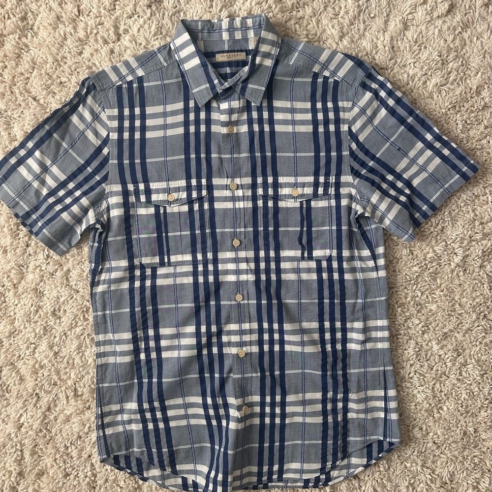 Burberry Navy and White Plaid Casual Shirt